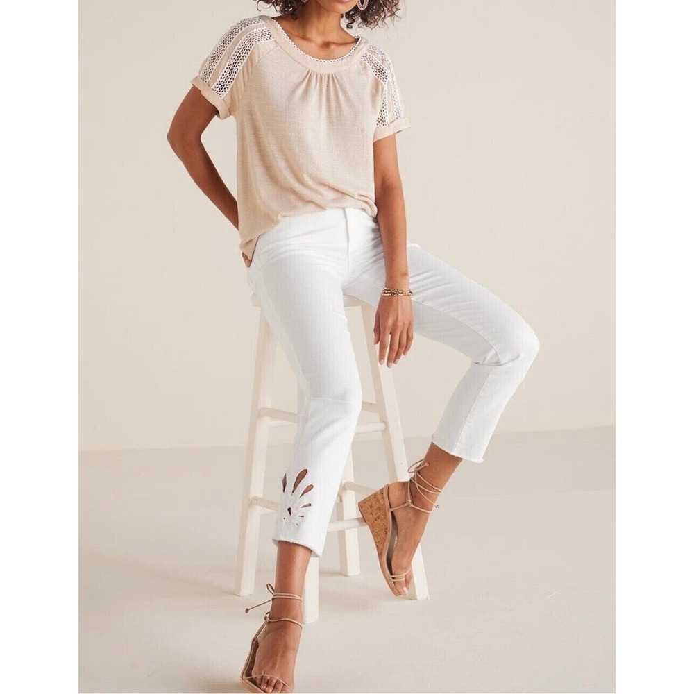 NWT Soft Surroundings Jeans Plus 24W WHITE Catalina Ultimate Denim Straight Crop